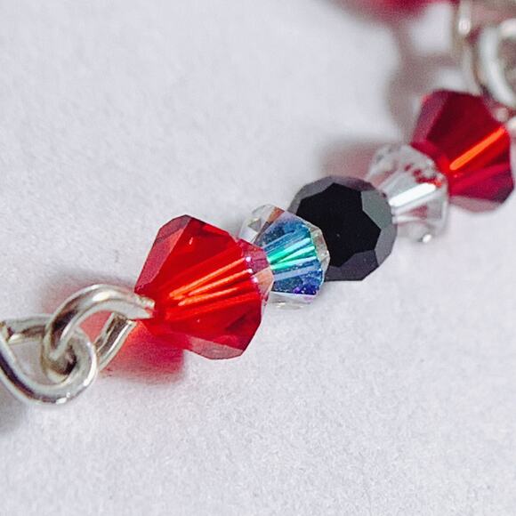 VTG Artisan Sterling Filled Swarovski Red Black Crystal Dangle Earrings Handmade - Picture 11 of 16
